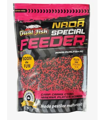 PELETE 2MM, BOOM DE FUM SPECIAL FEEDER, AROMA DE CAPSUNA SI PESTE, 750GR, DUAL FISH