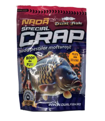 PELETE 4MM, BOOM DE FUM SPECIAL CRAP, AROMA DE CIOCO&ORANGE, 750GR, DUAL FISH