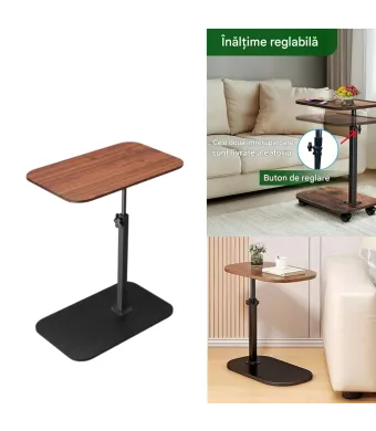 Masă Multifuncțională cu Blat Rotativ, din Lemn 40x30cm cu Cadru Metalic, Înălțime Reglabilă pana la 80cm Engros