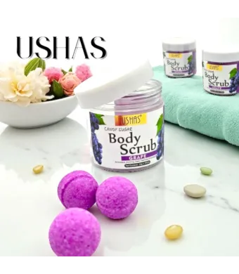 Ushas Body Scrub Candy Sugar cu Piersică – Exfoliere Delicată și Hidratare Intensă, 12g x 7 bucăți (HA310) Engros