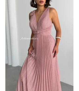 Rochie angro eleganta lunga plisata cu insertii sclipitoare