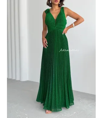 Rochie angro eleganta lunga plisata cu insertii sclipitoare