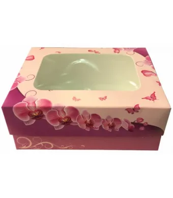 CUTII CU FEREASTRA PENTRU PRAJITURI ORHIDEE D:14X8X18CM (100 BUC/SET)