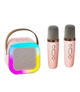 BOXA PORTABILA KARAOKE K12 DOUA MICROFOANE ACUMULATOR MULTICOLORA BT SD TIP C,EN GROSS