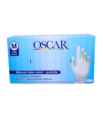 Manusi Latex usor pudrate, Oscar, masura M, 100 buc / cutie, bax 20 cutii