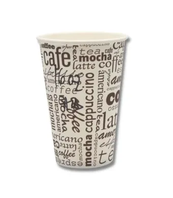 Pahare din carton personalizate pe design "caffe latte", cu volum de 330 ml. (12oz) si diametrul superior de 80 mm.