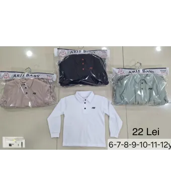 Bluza Engros pentru baieti, cu guler stil polo si nasturi (Alb)