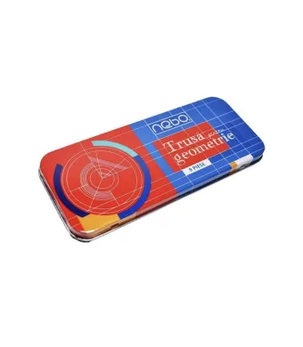 Set 12 Truse Geometrie Nebo 9 Piese Engros – Cutie Metalică | Rechizite Școlare Complete pentru Matematică și Desen Tehnic