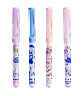 Set 12 Pixuri Gel Tematice „Sporty Girl” Engros – Design Anime, Cerneală Neagră, Scriere Fină | Rechizite Fete, Cadouri și Școală