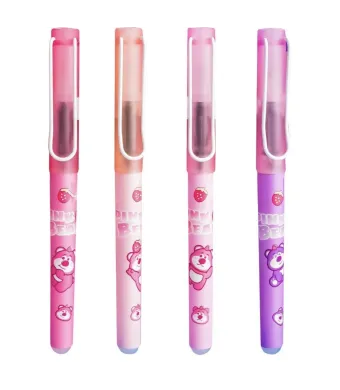 Set 12 Pixuri Gel Tematice „Pink Bear” Engros – Design Ursuleț, Culori Pastel, Cerneală Neagră | Rechizite Fetițe și Cadouri Creative