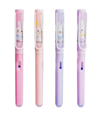 Set 12 Pixuri Gel „Cute Bunny” Engros – Design Pastel cu Iepuraș, Cerneală Neagră, Vârf Fin 0.5mm | Rechizite Fetițe și Cadouri Școlare