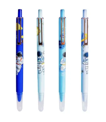 Set 12 Pixuri Gel „Astronaut” Engros – Design Spațial Colorat, Cerneală Albastră, Vârf Fin | Rechizite Copii și Cadouri Educaționale