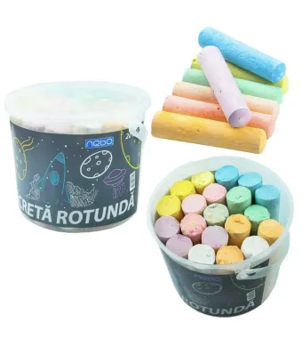 Set Creta Colorată Rotundă Nebo Engros – 20 Bucăți în Găletușă, pentru Desen pe Asfalt și Tablă | Culori Vii, Ideal pentru Copii și Școală