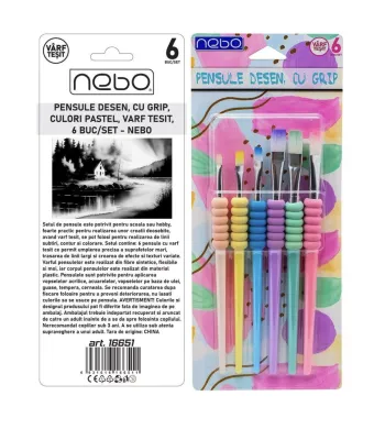 Set Pensule Desen cu Grip Pastel Engros – Vârf Teșit, Nebo, 6 Buc/Set, Ideal pentru Pictură Școlară și Hobby | Ambalaj 24 Seturi