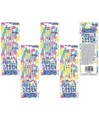 Set Pensule Desen Nebo Engros – Vârf Rotund, 6 Buc/Set, Culori Pastel | Ambalaj 24 Seturi pentru Comerț sau Școală