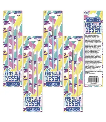 Set Pensule Desen Nebo Engros – 3 Bucăți/Set, Vârf Rotund | Ambalaj 24 Seturi – Ideal pentru Școală și Artă