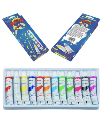 Set Culori Acrilice 12 Bucăți Nabo Engros – Tuburi 9 ml – Vopsele Acrilice pentru Pictură Artistică, Școală, Hobby și DIY