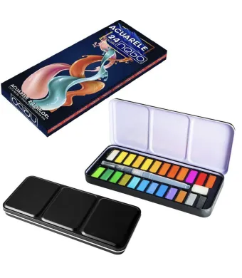 Set Acuarele 24 Culori Vibrante Engros – Cutie Metalică Premium cu Pensulă Rezervor, Ideal pentru Pictură Artistică și Școlară