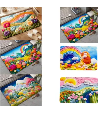 Covoraș Antiderapant 38x58cm pentru Baie, cu Imprimeu 3D, Diferite Modele Florale Engros