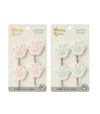 Cârlige de Perete cu Adeziv, 8cm Model Lăbuță 4/set, Suport 3kg, Diferite Modele Engros