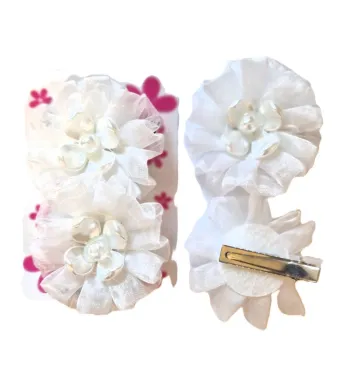 Clame cu pampon cu floare perla, set 24 buc, Angro