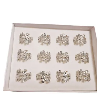 Inel din inox cu strasuri, model trifoi, C6-2AG, Angro