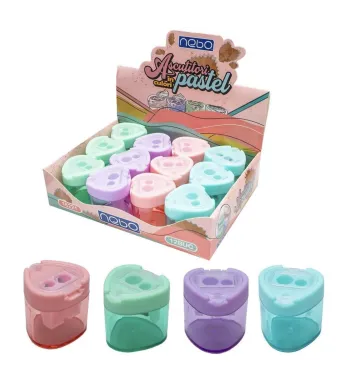 Set 12 Ascuțitori Duble NEBO Engros – Culori Pastel, Cu Recipient pentru Reziduri, Ideal pentru Școală și Birou