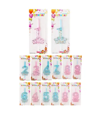 Lumânări Aniversare 12/set Cifră Unică 17cm, Fata si Baiat Model cu Coronita Engros