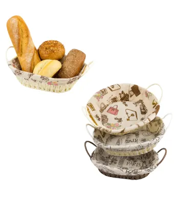 Coș Decorativ Oval 27x20x10cm cu Mânere, Din Material Împletit și Căptușeală Textilă, Diferite Modele Engros