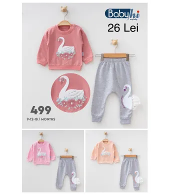 Compleu Engros pentru bebelusi, 2 piese, cu model imprimat (ROZ)