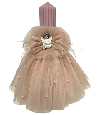 Lumanare Engros pentru botez, model cu ingeras si tulle