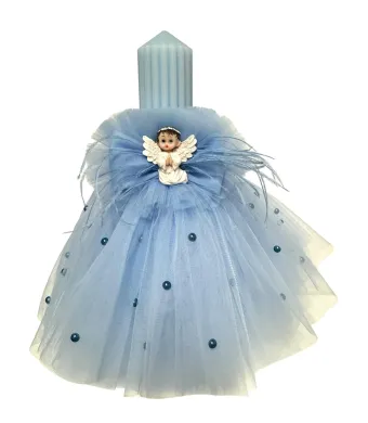 Lumanare Engros pentru botez, model cu ingeras si tulle