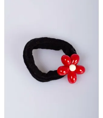 Elastic negru cu floare rosie de par Engros