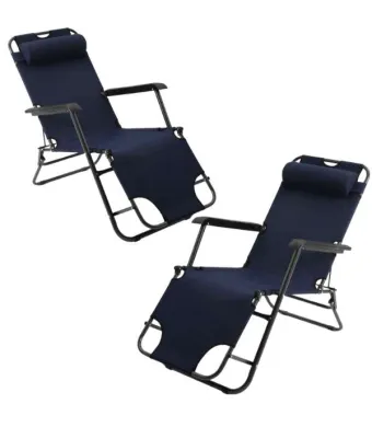Set 2 Sezlonguri Mercaton cu Tetiera, Cadru Metalic si Panza Oxford 600D Impermeabila, rezistent UV, Mag 150 kg, 178x60x79 cm, Navi Blue Engros