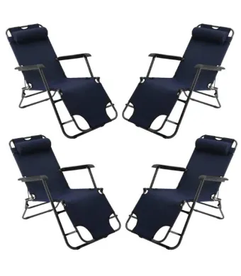 Set 4 Sezlonguri Mercaton cu Tetiera, Cadru Metalic si Panza Oxford 600D Impermeabila, Rezistent UV, Mag 150 kg, 178x60x79 cm, Navi Blue Engros