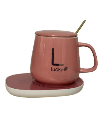 Set cadou cană Lucky Roz cu capac,încălzitor și linguriță,engros 380ml