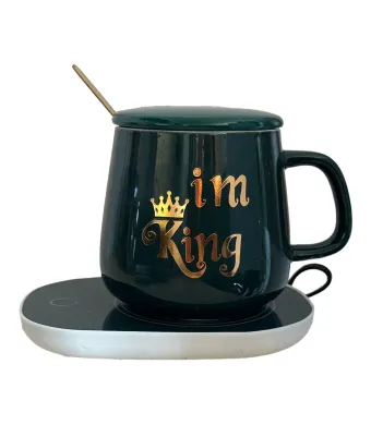 Set cadou cană King verde cu capac,încălzitor și linguriță,engros 380ml