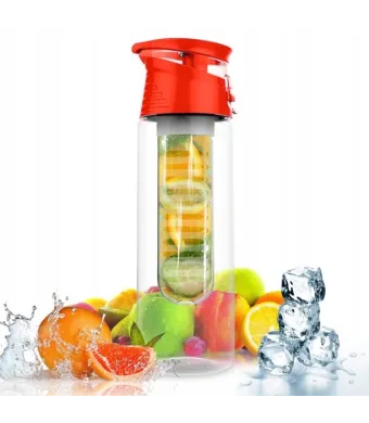 Sticlă de apă cu infuzor de fructe – capac roșu Engros