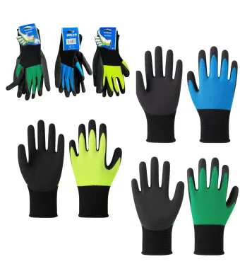 Manusi de Protectie 12/set, cu Eticheta, Acoperite cu Latex, Marimea 10, Diferite Culori Engros
