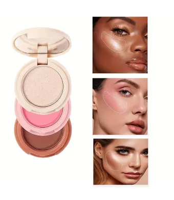 Handaiyan 3 în 1 Palette H3013 – Paletă Iluminator, Blush și Contouring, Culori Mixte Engros