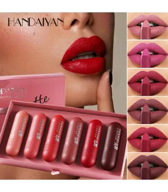 Handaiyan Lipstick Set H1042 – Set 6 Rujuri Mate Tip Bullet, Culori Roșu și Nude Engros