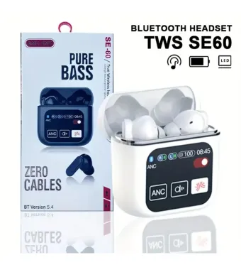 Căști wireless SE-60 Engros ecran LCD cu control tactil, super bas, sunet premium, microfon ENC