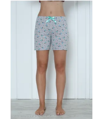 Pantalon scurt dama Engros, gri, imprimeu flori albastre