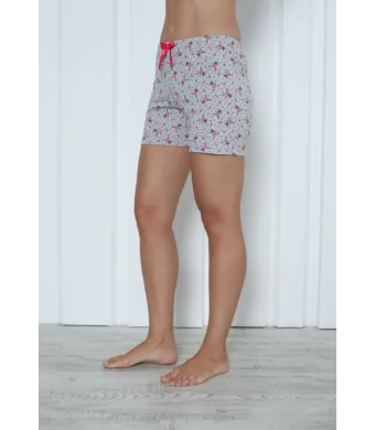 Pantalon scurt dama Engros, gri, imprimeu flori roz