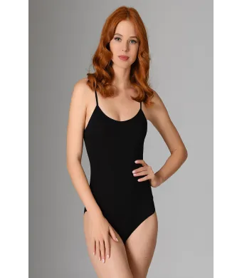 Body din Bumbac cu bretea subtire si chilot clasic,Negru,Engros (S)