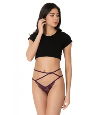 Chiloti Dama Cottonhill, Model Sexy, Tanga cu Barete, Accesorizati,Culoare Mov Inchis, Engros (M)