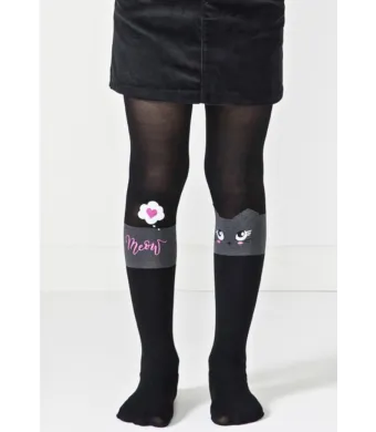 Dres fetițe Penti Pretty ,,Catty'', 30 den- imprimeu pisică, Negru  Engros (9-10 ani)