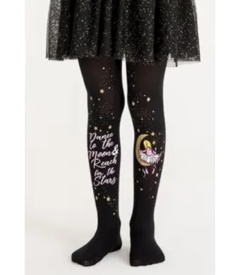 Dres fetițe Penti Pretty Dream Fairy”, negru, cu imprimeu adorabil cu fetiță și lună cu stele sclipitoare. Engros (4-5 Ani)