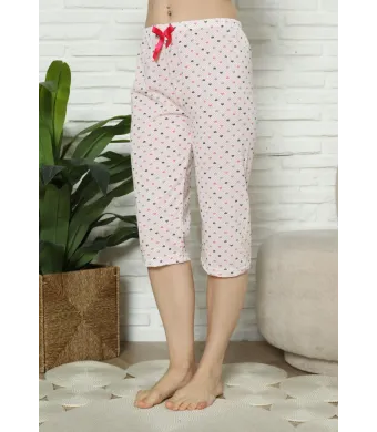 Pantaloni pijama damă 3/4, roz, imprimeu inimi, engros