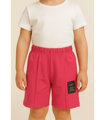 Pantaloni scurți sport copii cu dungă decorativă,Culoare Roz Inchis,Engros (2/4/6/8/10)